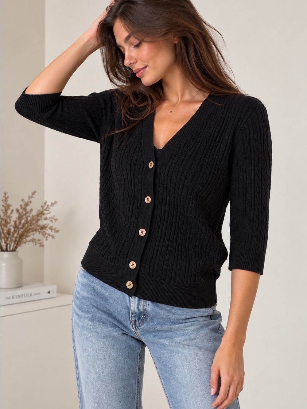 CHAPS Classics Cable Knit Cardigan Sweater – XL – 100% Cotton